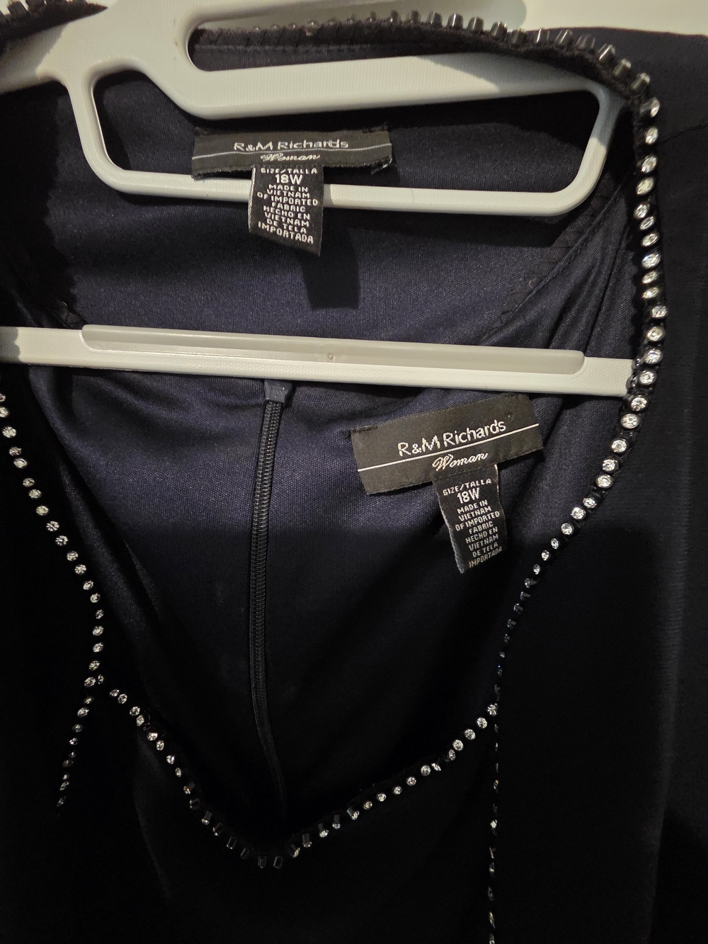 R&M Richards Midnight Navy Evening Dress with Rhinestone Trim - Picture 2 of 5